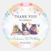 かわいいキティ猫1歳の誕生日パーティー ラウンドシール (正面)