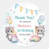 かわいいキティ猫1歳の誕生日パーティー ラウンドシール (正面)