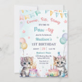 かわいいキティ猫1歳の誕生日パーティー 招待状 (正面)