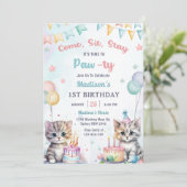 かわいいキティ猫1歳の誕生日パーティー 招待状 (スタンド正面)
