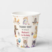 かわいいキティ猫1歳の誕生日 紙コップ (正面)