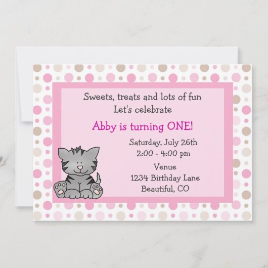 かわいいキティ猫10歳の誕生日招待状for Girls 招待状 (正面)