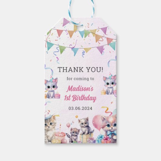 かわいいキティ猫1st誕生日パーティープレゼントラベル ギフトタグ (正面)