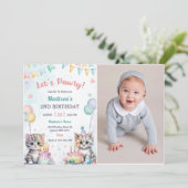 かわいいキティ猫2nd誕生日パーティー写真 招待状 (スタンド正面)