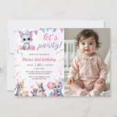 かわいいキティ猫2nd誕生日パーティー写真 招待状 (正面)