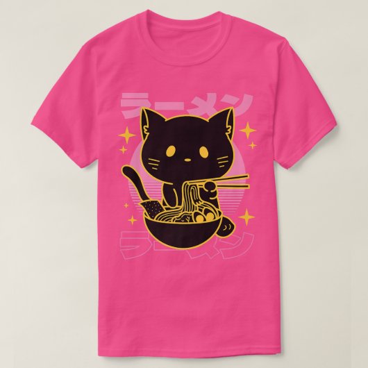 かわいいキティ食べネコのラーメンかわいいキッテオタクね Tシャツ (デザイン正面)