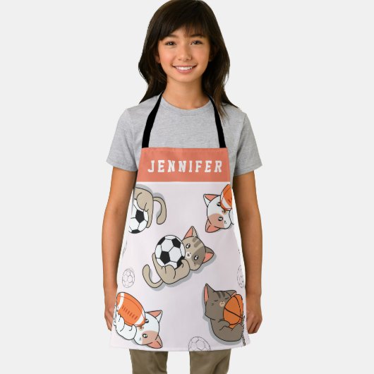 かわいいキティ＆スポーツボール 女の子の名前 子供 エプロン (インサイチュ)