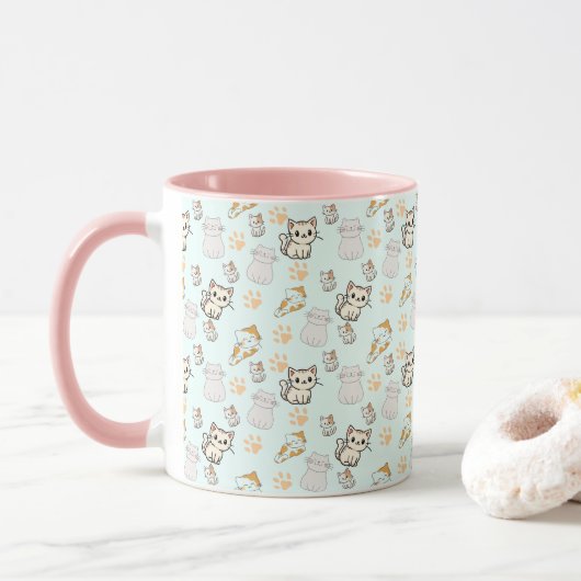 かわいいキティ&パウ柄コーヒーマグ マグカップ (ドーナツ)
