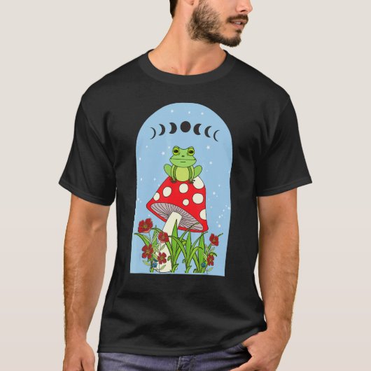 かわいいキノコとカエル月相スターズコテージコ Tシャツ (正面)