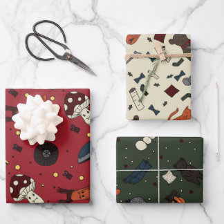 かわいいキノコとクマ、ハリネズミ、ネズミの冬 ラッピングペーパーシート