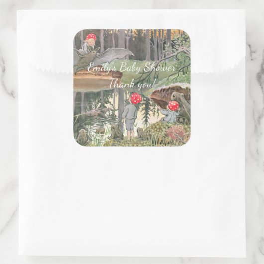 かわいいキノコのウッドランドカエル赤ちゃんシャワー スクエアシール (バッグ)