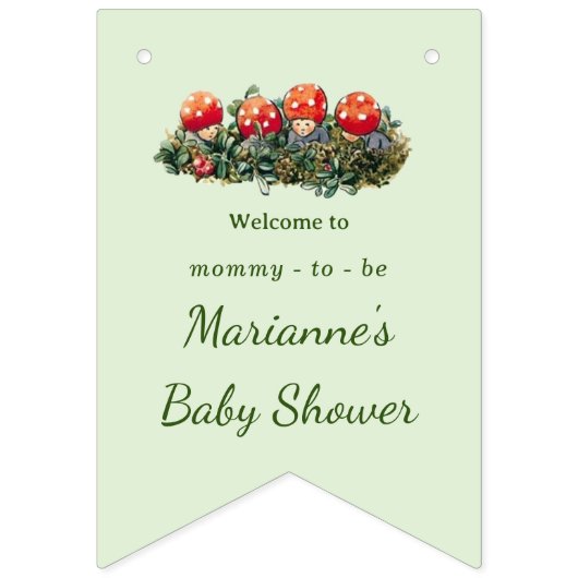 かわいいキノコのウッドランドカエル赤ちゃんシャワー バンティングフラッグ (第1の旗)