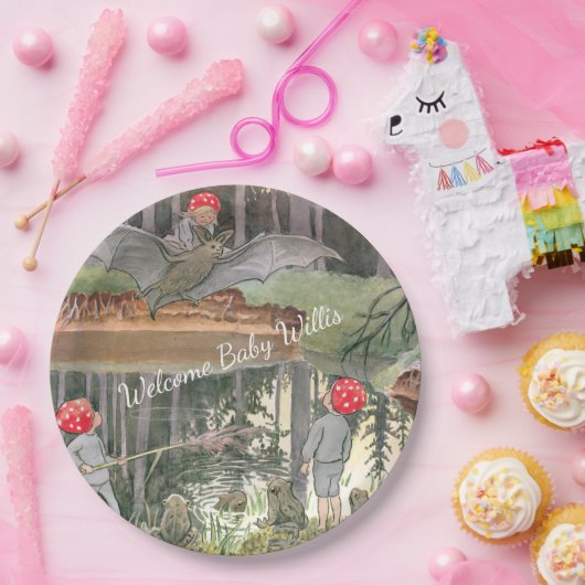 かわいいキノコのウッドランドカエル赤ちゃんシャワー ペーパープレート (パーティー)