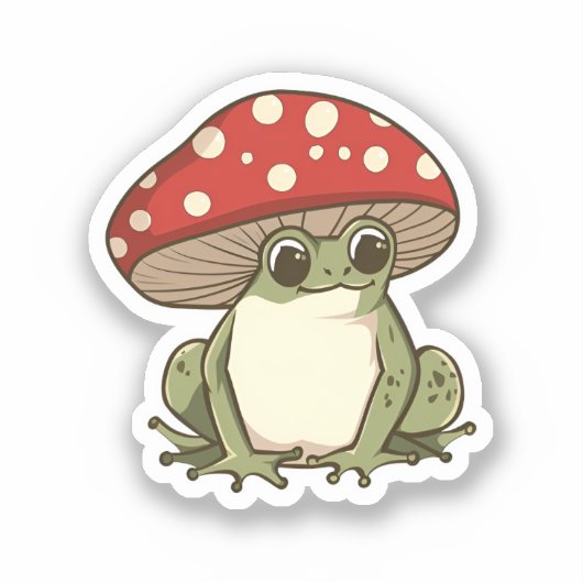 かわいいキノコのカエル シール (正面)