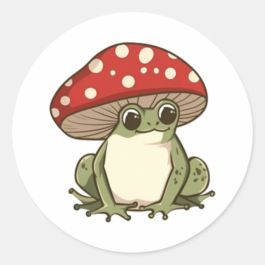 かわいいキノコのカエル ラウンドシール (正面)