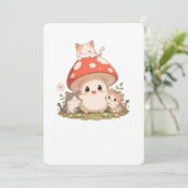 かわいいキノコのネコの招待状カード – かわいいコテージ 招待状 (スタンド正面)