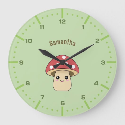 かわいいキノコの壁時計と数字 ラージ壁時計 (正面)