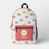 かわいいキノコの子供の漫画パーソナライズされた名 プリントバックパック (正面)