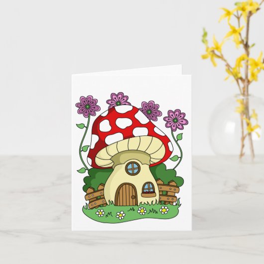かわいいキノコの家と花あらゆる用途 カード (黄色い花)