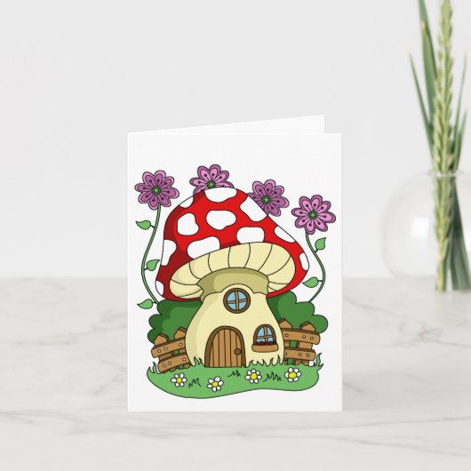 かわいいキノコの家と花 ユニバーサルデザイン カード (正面)