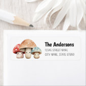 かわいいキノコの家族の差出人住所ラベル ラベル (インサイチュ)