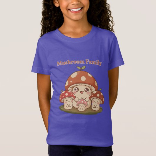 かわいいキノコの家族 | カワイイ コテージコア Tシャツ (正面)