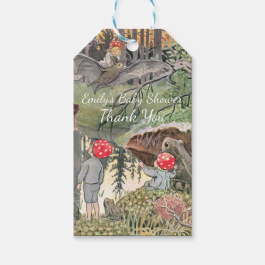 かわいいキノコの森のカエル 赤ちゃんのお祝い ギフトタグ (正面)