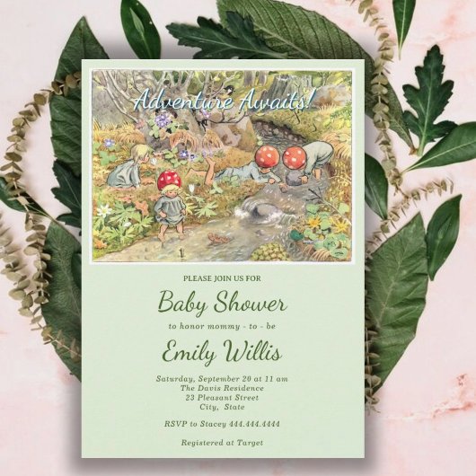 かわいいキノコの森のベビーシャワー 招待状