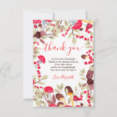 かわいいキノコの水の色の素朴な森の赤ちゃんシャワー サンキューカード (正面)