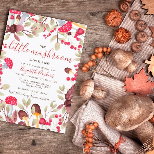 かわいいキノコの水の色の素朴な森の赤ちゃんシャワー 招待状