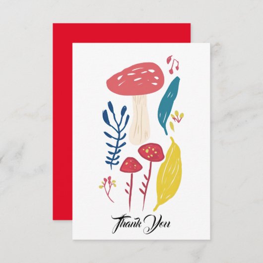 かわいいキノコイラストレーション小 サンキューカード (正面/裏面)