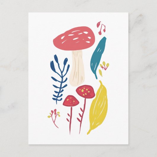 かわいいキノコイラストレーション小 ポストカード (正面)