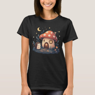 かわいいキノコハウスのハリネズミ Tシャツ