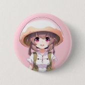かわいいキノコ女子アニメボタンのデザイン - 面白いかわいいアート 缶バッジ (正面)