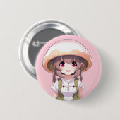 かわいいキノコ女子アニメボタンのデザイン - 面白いかわいいアート 缶バッジ (正面&裏面)