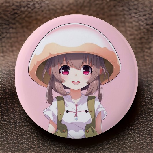 かわいいキノコ女子アニメボタンのデザイン - 面白いかわいいアート 缶バッジ