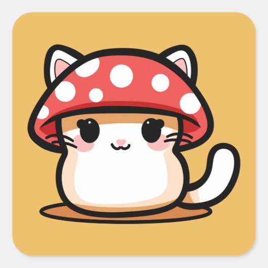 かわいいキノコ猫 スクエアシール (正面)