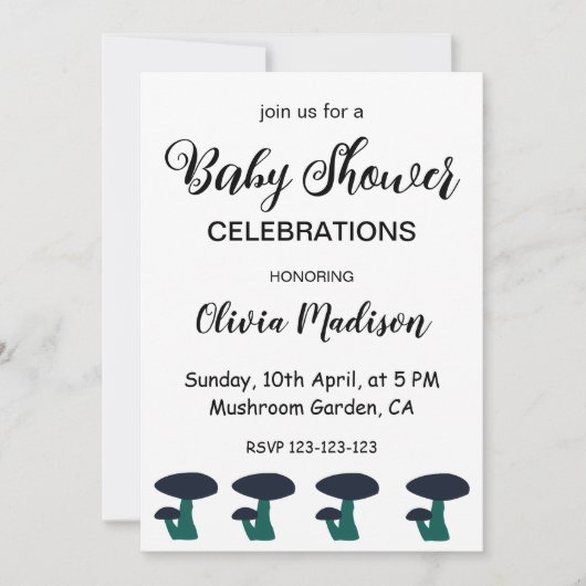 かわいいキノコ男女兼用の赤ちゃんシャワー 招待状 (正面)