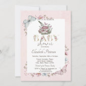 かわいいキノコ蝶ピンクの赤ちゃんシャワー 招待状 (正面)