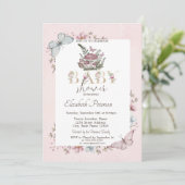 かわいいキノコ蝶ピンクの赤ちゃんシャワー 招待状 (スタンド正面)