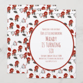 かわいいキノコ誕生日パーティーガーデンフォレスト 招待状 (正面/裏面)