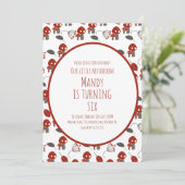 かわいいキノコ誕生日パーティーガーデンレッド 招待状 (スタンド正面)