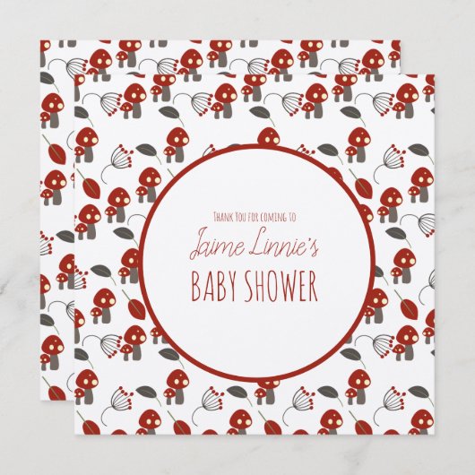 かわいいキノコ赤ちゃんシャワーガーデンフォレストありがとう サンキューカード (正面/裏面)