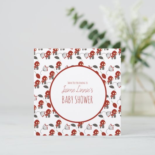 かわいいキノコ赤ちゃんシャワーガーデンフォレストありがとう サンキューカード (スタンド正面)