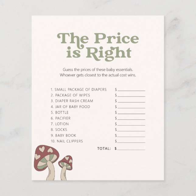 かわいいキノコ赤ちゃんシャワー – ゲーム – 価格を推測 (正面)