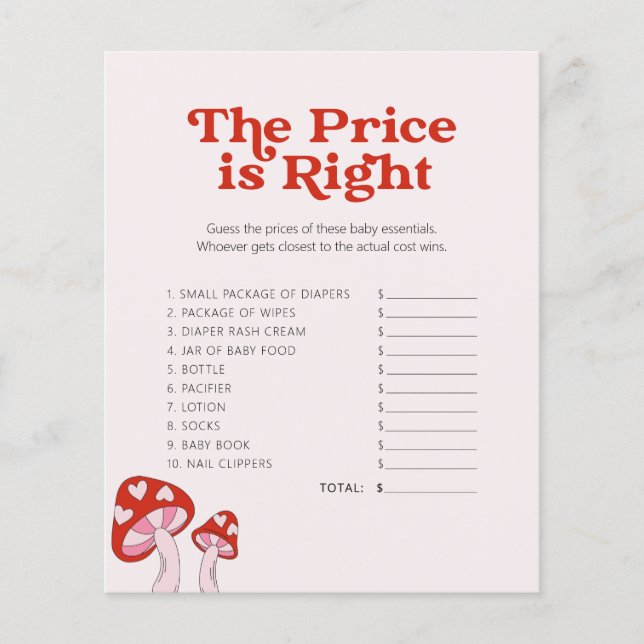 かわいいキノコ赤ちゃんシャワー – ゲーム – 価格を推測 (正面)