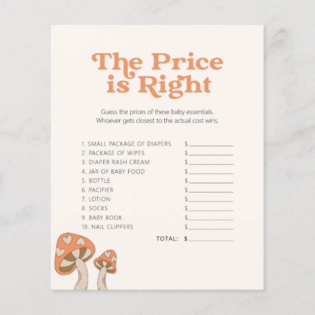 かわいいキノコ赤ちゃんシャワー – ゲーム – 価格を推測 (正面)