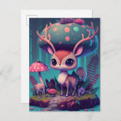 かわいいキノコ鹿ファンタジー絵葉書 ポストカード (正面/裏面)