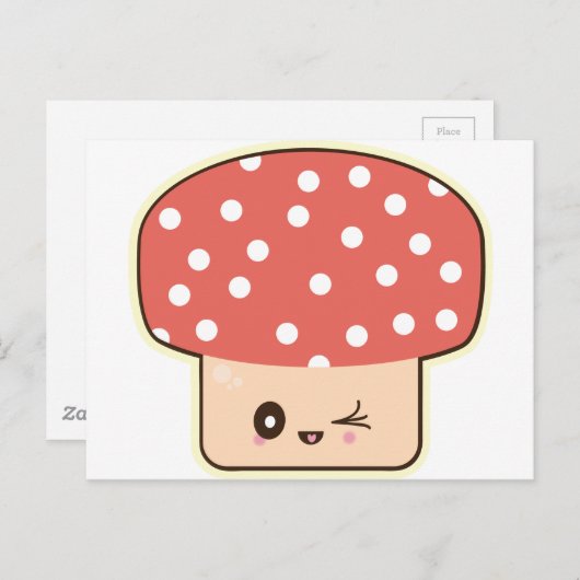 かわいいキノコ、かわいいトースツール赤い白水玉模様 ポストカード (正面/裏面)