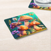 かわいいキノコ スクエアペーパーコースター (アングル)